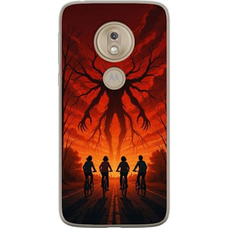 Kompatibelt Mobilskal till Motorola Motorola Moto G7 Play Mörk Stranger Things-inspirerad skräckillustration med röd himmel, monsterfigur och cykla