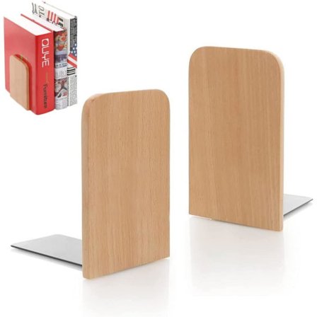 Bogstøtter (Firkantet Hoved), 1 Par Træbogstøtter, Robust Bogstøtte