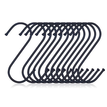 12 stk. S-krog i rustfrit stål, der bruges til at hænge skridsikre til hængende poser, sort, lille