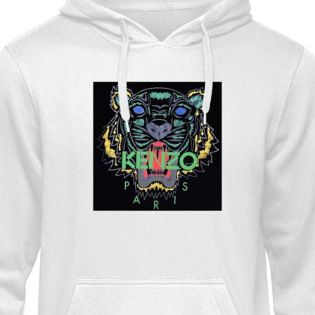 Barnehettegenser Kenzo Paris tiger logo plakat mote merke streetwear luksus ikonisk design svart bakgrunn kunst