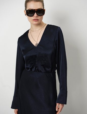 Dante6 Niyra Creased V-Neck Top - Navy - 36