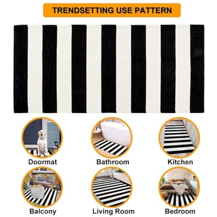 Sort og hvid stribet tæppe 40*60cm tommer dør tæppe håndvævet bomuld vaskbar udendørs dør måtte udendørs indgangsmåtte
