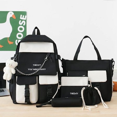 Skoletaske til studerende ny skoletaske pige folkeskole elev mellemskole gymnasie elev Mori all-match cool stor kapacitet rygsæk-sort