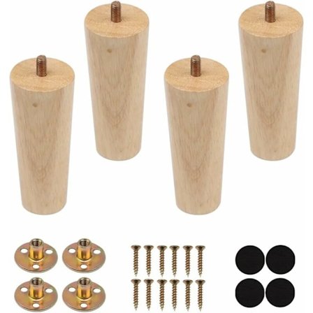 Massive tremøbler ben 12cm koniske med m8 skrue monteringsplate sklisikre pads 4 stk