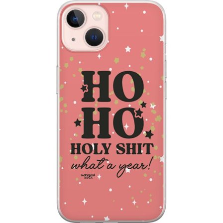 Kompatibelt Mobilskal till Apple Apple iPhone 13 HO HO Holy Shit What a Year humorsitiskt rosa julmotiv med glitterstjärnor perfekt för trendiga och