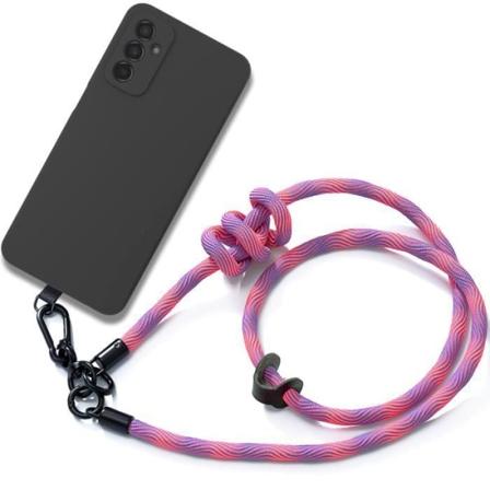 Crossbody etui til Samsung Galaxy M13 Sort stødsikker anti-ridse med robust skulderrem Pink Rosa