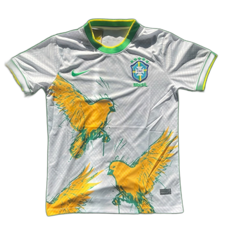 Vit Brasilien fotbollströja med papegoja-tryck