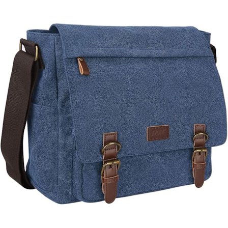 Herre Messenger Bag Crossbody Skuldertaske 15,6 Tommer Laptop Vintage Canvas Aktentaske med Flere Lommer (Marineblå)