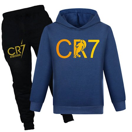 CR7 Ronaldo Børns Drenge Casual Træningsdragt Fodbold Hoodie Træningsbukser Jersey Outfit Navy Blue Navy Blue Navy Blue