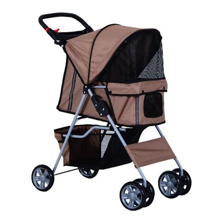 Rootz Foldable Dog Stroller - Dog Carriage - Pushchair - Pet Trolley - Animal trolley - Brown/Silver