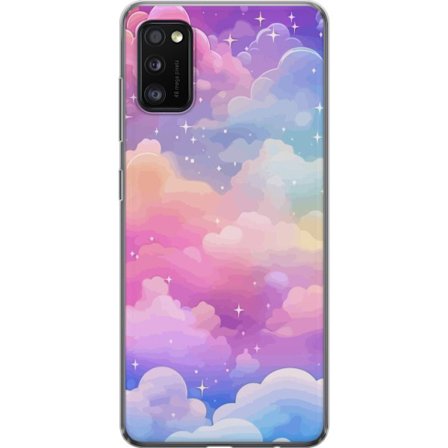 Kompatibelt Mobildeksel til Samsung Galaxy A41 Søt enhjørning med regnbuefarget hår mot en stjernebelagt pastellbakgrunn i kawaii-stil