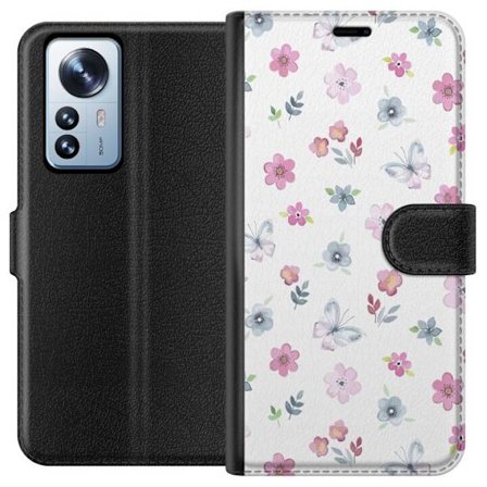 Plånboksfodral till Xiaomi 12 Pro med Blommor och fjärillar