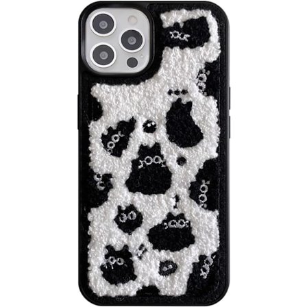 Kissan puhelin kuori yhteensopiva iPhone 14 Pron kanssa (ei Max), söpö musta kissanpentu pörröinen pehmeä matto esteettinen kuori iPhone 14 Prolle, 