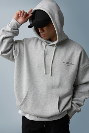 Everyday Relaxed Hoodie Print M Light Grey Melange