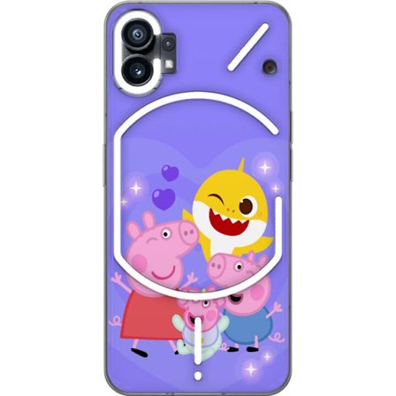 Kompatibel Mobilcover til Nothing Phone (1) Peppa Gris mønster med hjerter, sommerfugle og venner, lyserød baggrund i bløde børneillustrationer