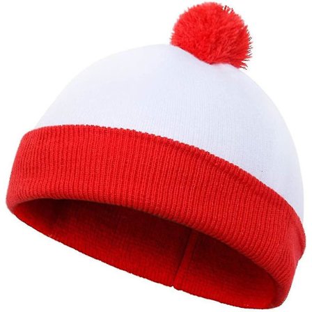 Rød Hvid Ribbet Beanie Hat Strikket Stof Hat