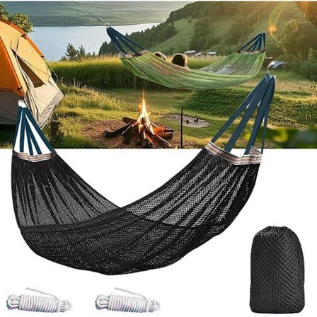 Hængekøje til camping, bærbar og letvægt med træstropper - 260 x 130 cm nylonnet hængekøje understøtter 200 kg, til udendørs brug, backpacking