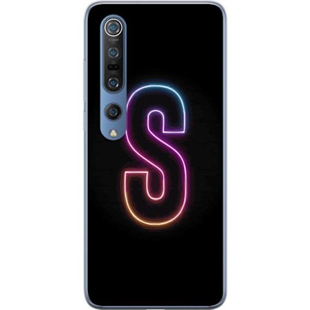 Kompatibelt Mobildeksel til Xiaomi Xiaomi Mi 10 Pro 5G Neonbokstav S i lysende rosa og blå toner mot mørk bakgrunn, stilig bokstavkunst med retrofut