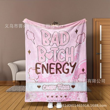 BAD Bitch Energy Flanellfilt | Mjuk Fleecepläd med Godis Marshmallow-tryck | Mysig Plyschfilt för Säng & Soffa*20250711-D*130*150