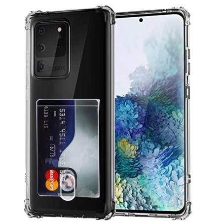 Samsung Galaxy S20 Ultra - Kraftfullt Floveme Skal med Korthållare Transparent/Genomskinlig