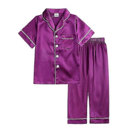 Vauvan tytt poika satiinipyjamasetti pitk lyhythihainen napitettava toppi ja housut y asu asu violetti[ZHE] Style B Purple 9-12 Months