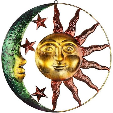 11,4 tum Stor Metall Sol Och Måne Väggkonst Utomhus Dekoration 3D Metall Sol Måne Vägghängande Dekoration Artistisk Sol Måne Med Stjärna Metall 