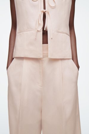 COS Women's Relaxed Linen-Blend Wide-Leg Trousers in Pink
