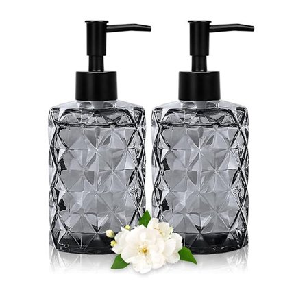 Svart tvålpump, glas tvålpump för badrum, påfyllningsbar pumpdispenser för kök med rostfritt stål tratt, 330 ml vintage tvåldispenser