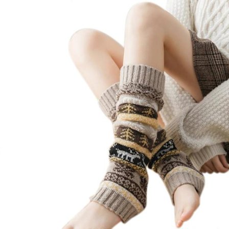 Dame Vinter Jul Strikkede Leggvarmere Snøfnugg Reinsdyr Jacquard Knehøye Fotløse Sokker Ferie Snø Skistøvler Beskyttelse Gamasjer