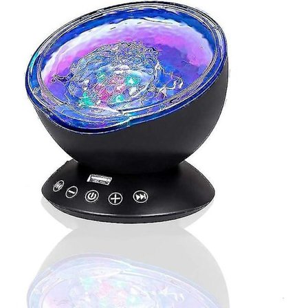 Lysende Autisme Beroligende Sensorisk Havlampe BLK - Natlampe Projektor til Børn, 7 Lystilstande, Farveskiftende Musikafspiller, Naturafslapningslyde 