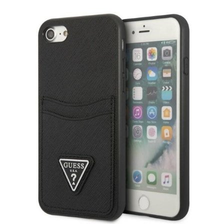 Guess GUHCI8PSATPK iPhone 7/8/SE 2020/SE 2022 hårt fodral svart Saffiano Triangle Logo Cardslot