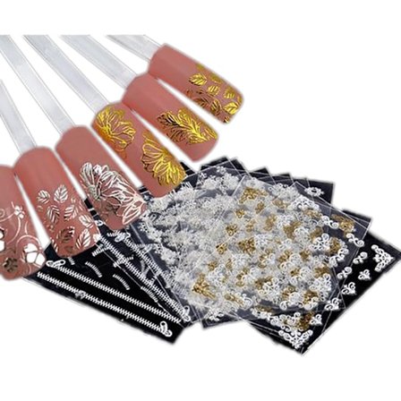 6 ark klistermærker Sølv / Guld negle dekorationer