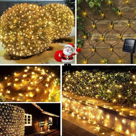 96 LED:n verkkomaiset puun ympärille kiedottavat valot, 1,5 m x 1,5 m, 8 tilaa, ulkokäyttöön sopivat koristeelliset valosarjat retkeilyyn, rannalle, 