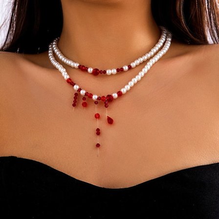 Halloween Blood Pearl Necklace Flerlagershalsband STIL 4