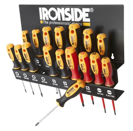 Ironside 120555 Skruvmejselsats 17 delar, med väggställ, Skruva