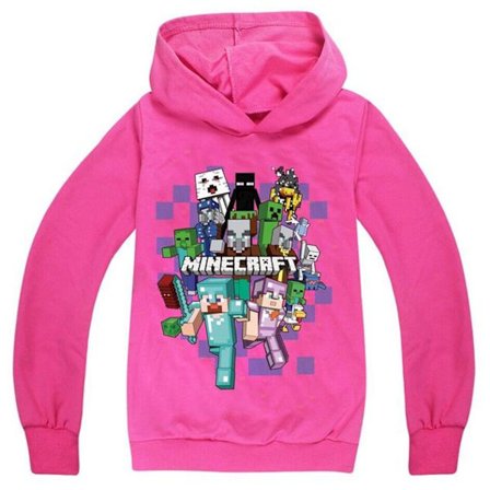 Barn Minecraft Jumper Hoodie Sweatshirt Långärmad Pullover Toppar Rosröd Rose redigerad-FA- Rose redigerad