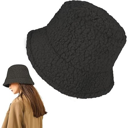 Vinter Fluffy Bucket Hat Fluffy Varm Fuzzy Furry Bucket Hats Vinter Varmere Fiskerhue Lammeuld Fiskerhatte til Kvinder (Sort)