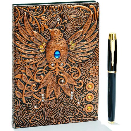 Vintage 3D Phoenix Präglad Läder Skrivande Journal, A5, 200 Sidor, Resedagbok & Anteckningsbok att skriva i, för kvinnor män (Röd Brons)