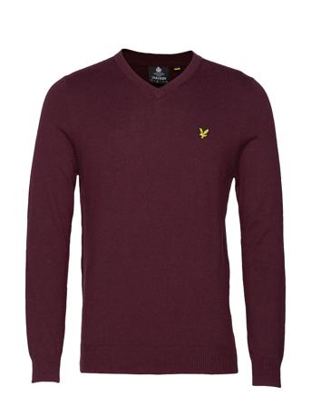 Cotton Merino V Neck Jumper Stickad Tröja V-krage Burgundy Lyle & Scott