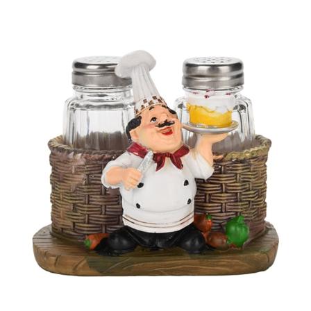 Søt kokkstatue Salt og pepper Flaskeholder Ornamenter Hjemmeinnredning Kjøkken Resin Håndverk #A