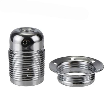 Edison E27 Pæreholder Lyssokkel med ring KROM Chrome