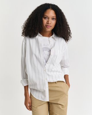 GANT - Relaxed fit stripet skjorte med kontrast til dame evening blue