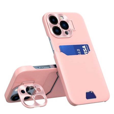 Læderetui med stander til iPhone 14 Pro Kort Tegnebog Cover med stander Pink