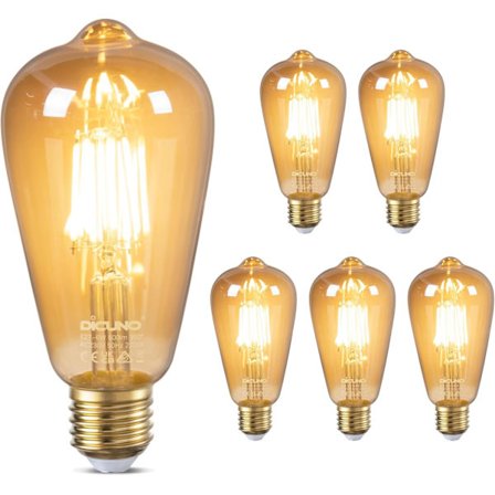 Edison Glödlampa E27 6W, Dekorativ LED Edison Glödlampa 60W Ekvivalent, Varmvit 2200K, Ej Dimbar, E27 LED Filamentlampa, 6 Stycken [Energiklass F]