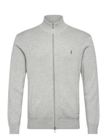 Polo Ralph Lauren Rib-Knit Cotton Full-Zip Sweater - Grey - M