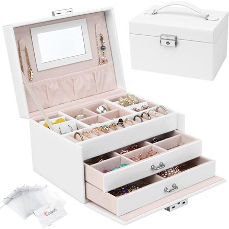 Smyckeskrin med lådor för kvinnor flickor PU läder smyckeskrin B