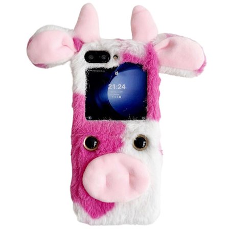 Akryl Vikbart Telefonfodral för Samsung Galaxy Z Flip7 FE 5G/ Z Flip6 5G/ Z Flip5 5G Fluffiga Ko-Öron Skydd