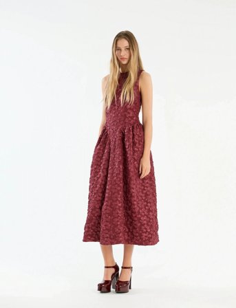 ROTATE Birger Christensen Jacquard Midi Dress - Burgundy - 36