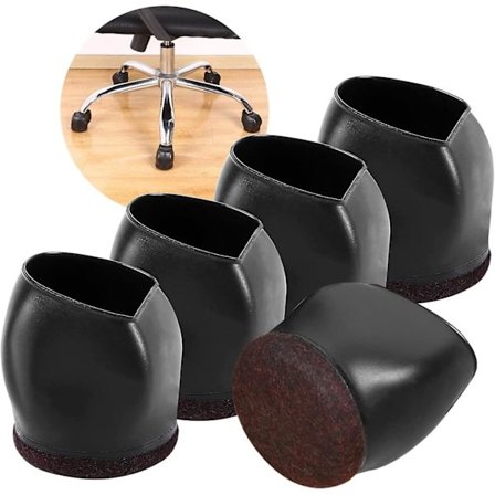 Møbelhjulskåler i Silikon, 5 stk. Stollebensdæksler Gulvbeskyttere til Træ- og Hårdgulve, Genanvendelige, Hjulskåler med Filt, Erstatter Stoleunderlag