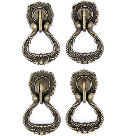 4 st Vintage Antik Mässing Hängande Ringdrag Handtag Knoppar med Enkelt Monteringshål för Låda Skåp Byrå W